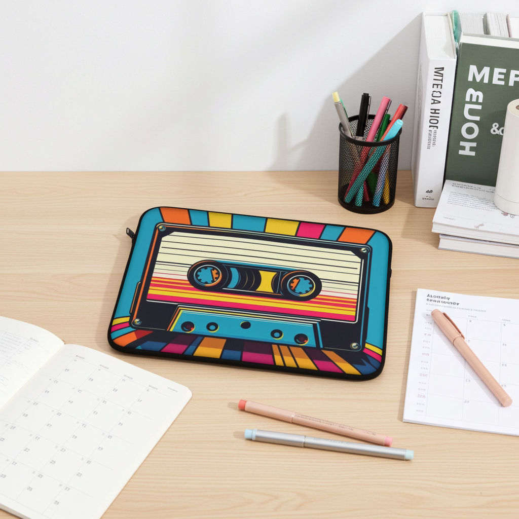 Retro Cassette Tape Laptop Sleeve - Colorful Vintage Design