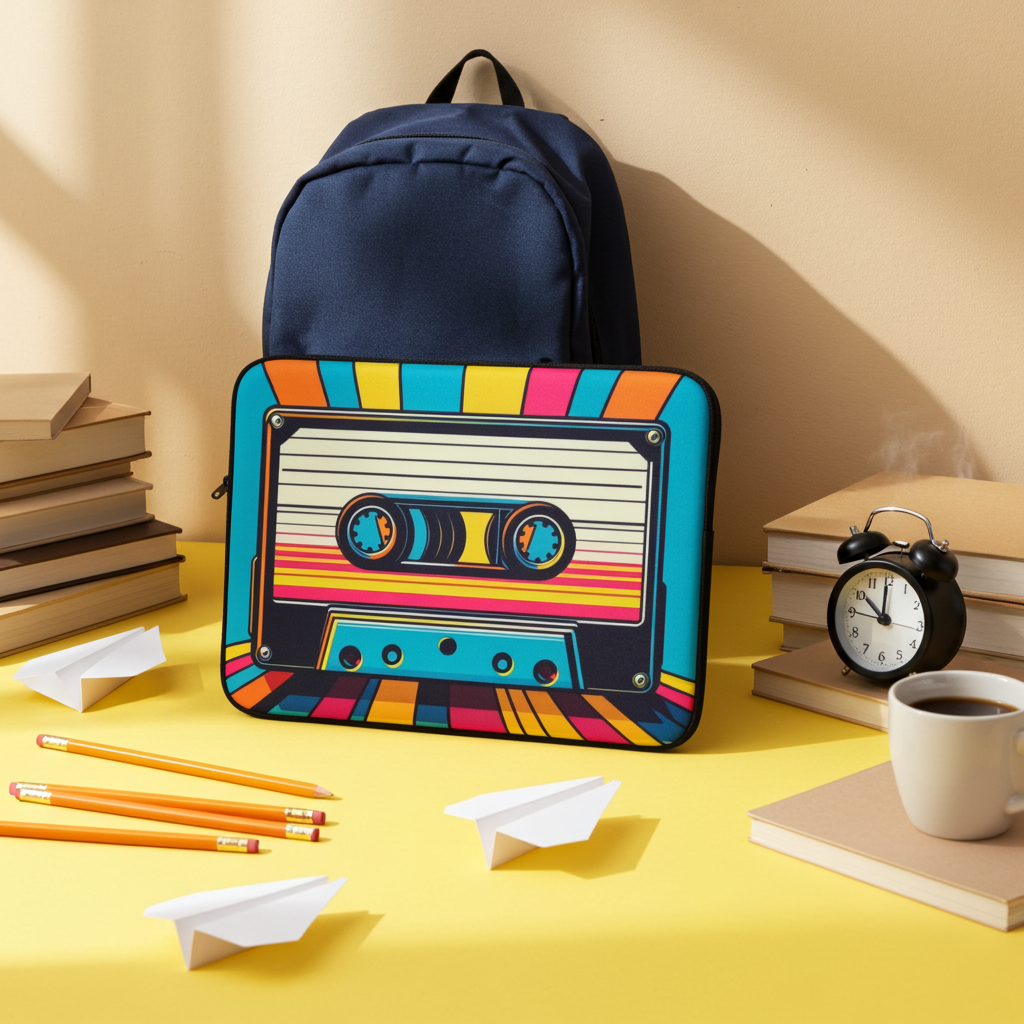 Retro Cassette Tape Laptop Sleeve - Colorful Vintage Design