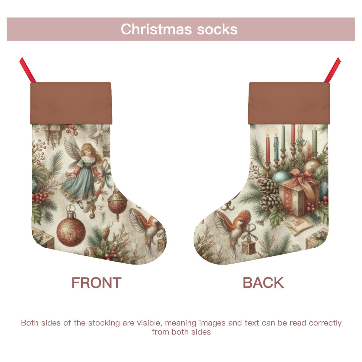 Christmas stocking with festive design on a white background