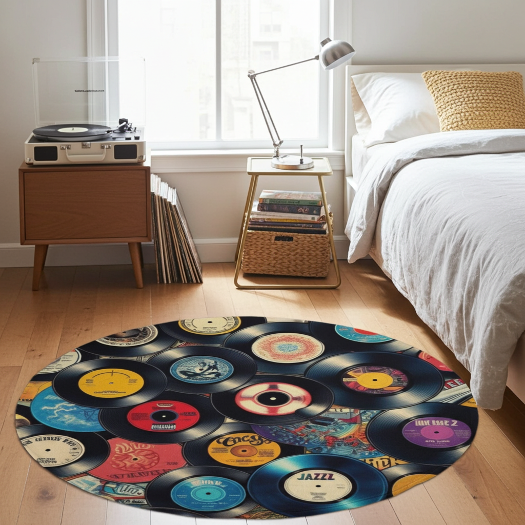 Vibrant Vinyl Vibes Round Mat