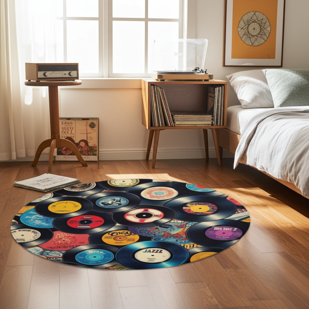 Vibrant Vinyl Vibes Round Mat