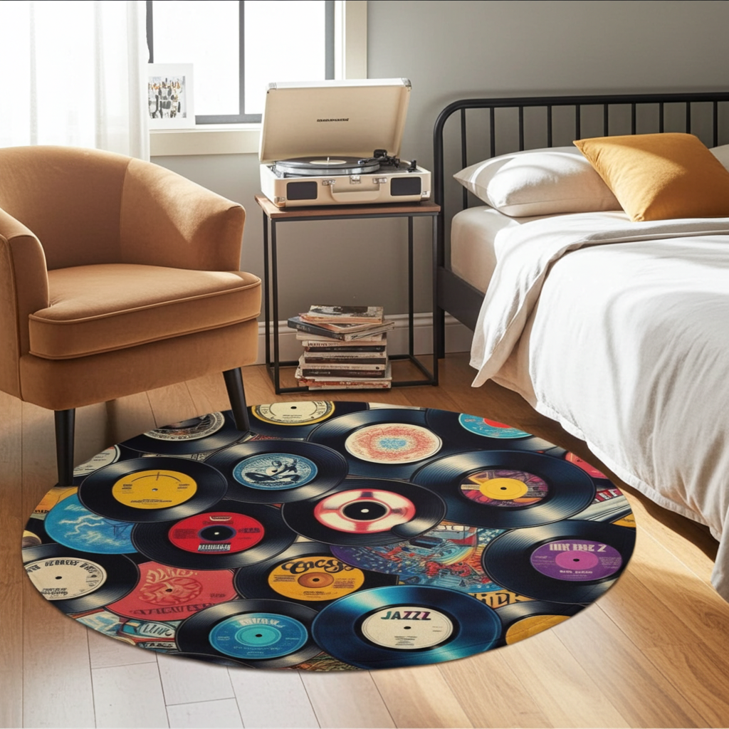 Vibrant Vinyl Vibes Round Mat