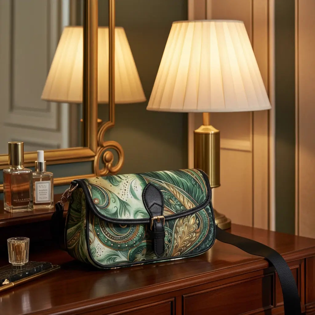Women's Emerald Paisley Elegance Leather Handbag
