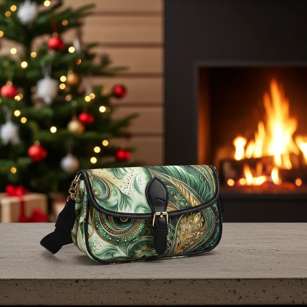 Women's Emerald Paisley Elegance Leather Handbag