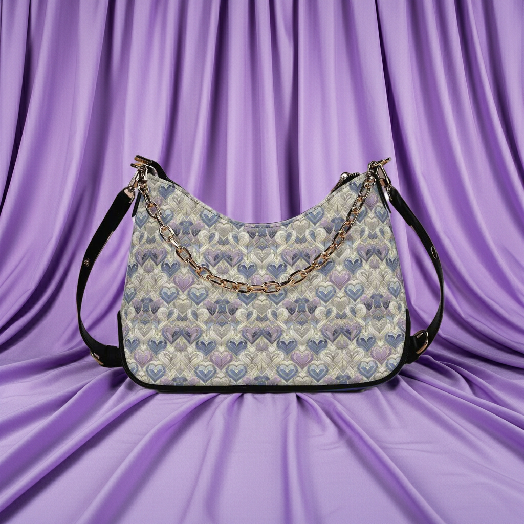 Women's Periwinkle Hearts Leather Shoulder Bag