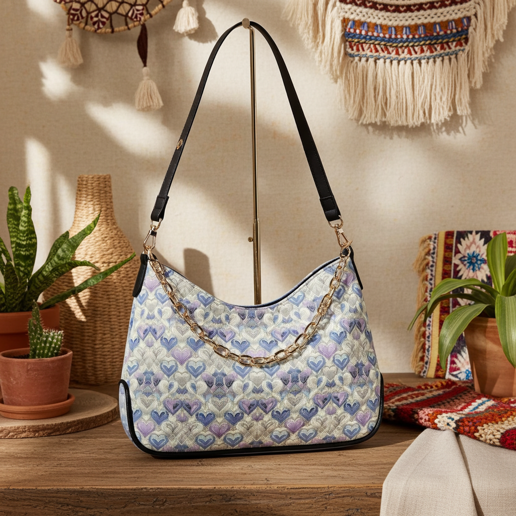 Women's Periwinkle Hearts Leather Shoulder Bag