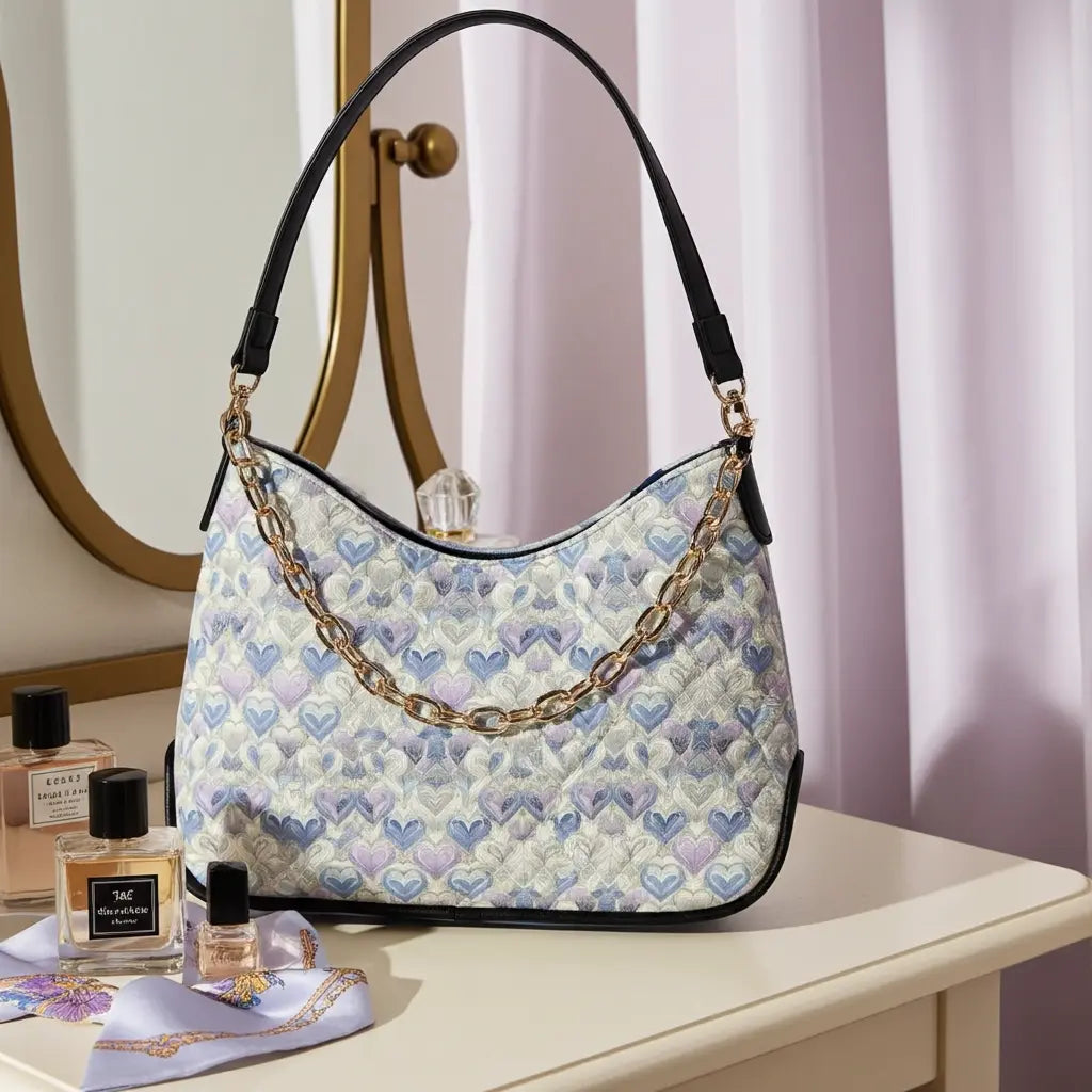 Women's Periwinkle Hearts Leather Shoulder Bag