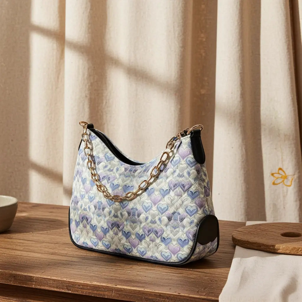 Women's Periwinkle Hearts Leather Shoulder Bag