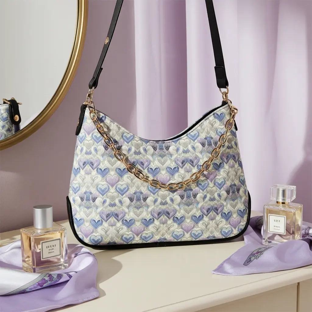 Women's Periwinkle Hearts Leather Shoulder Bag