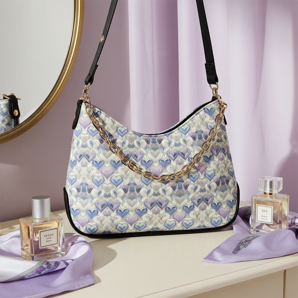 Women's Periwinkle Hearts Leather Shoulder Bag